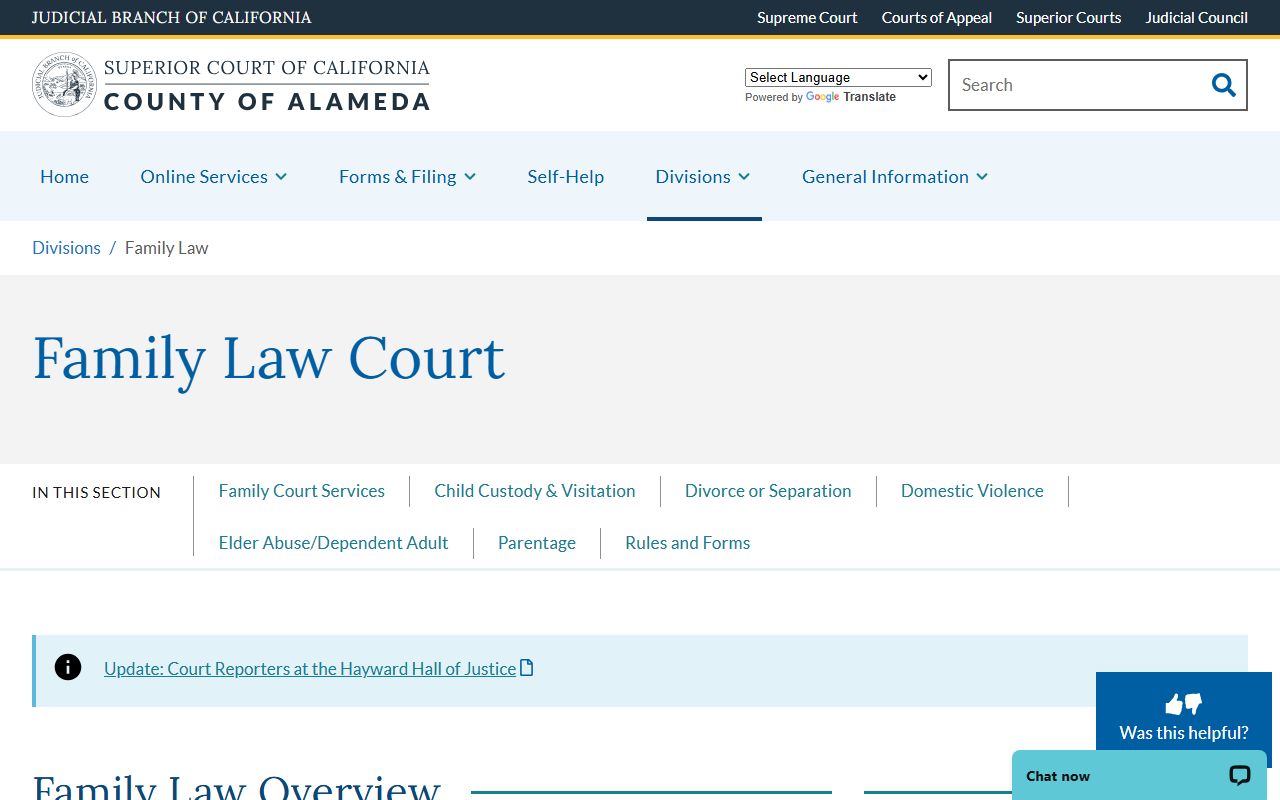 Alameda County Superior Court family law division website