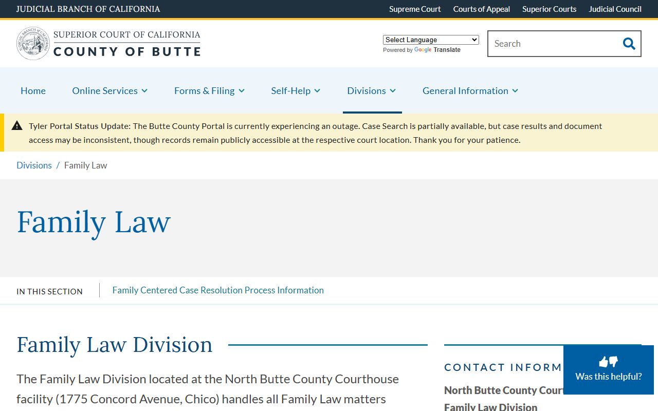 Butte County Superior Court family law division page