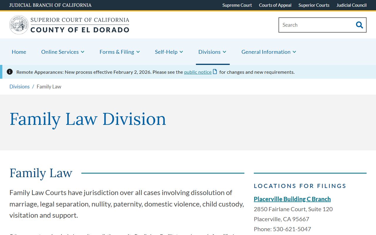 El Dorado County Superior Court family law page