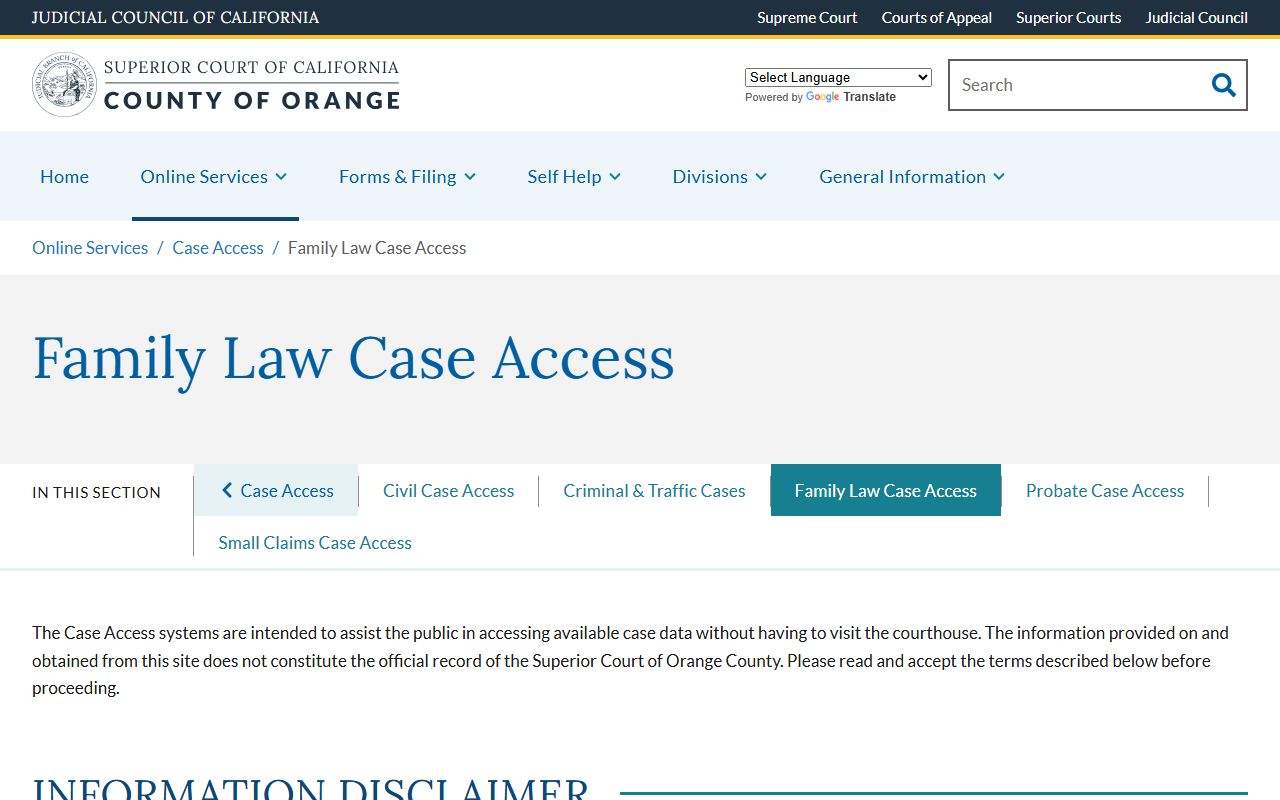Orange County Superior Court online case access portal