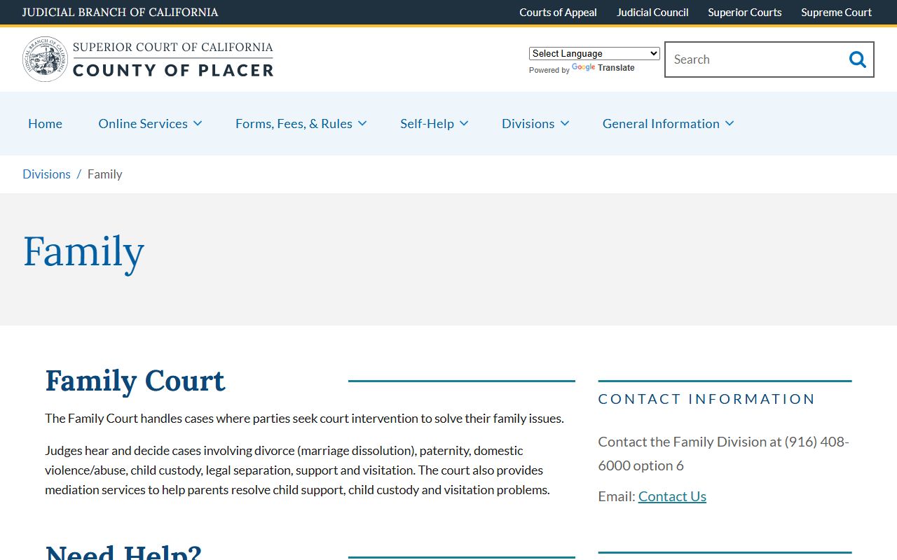 Placer County Superior Court family division