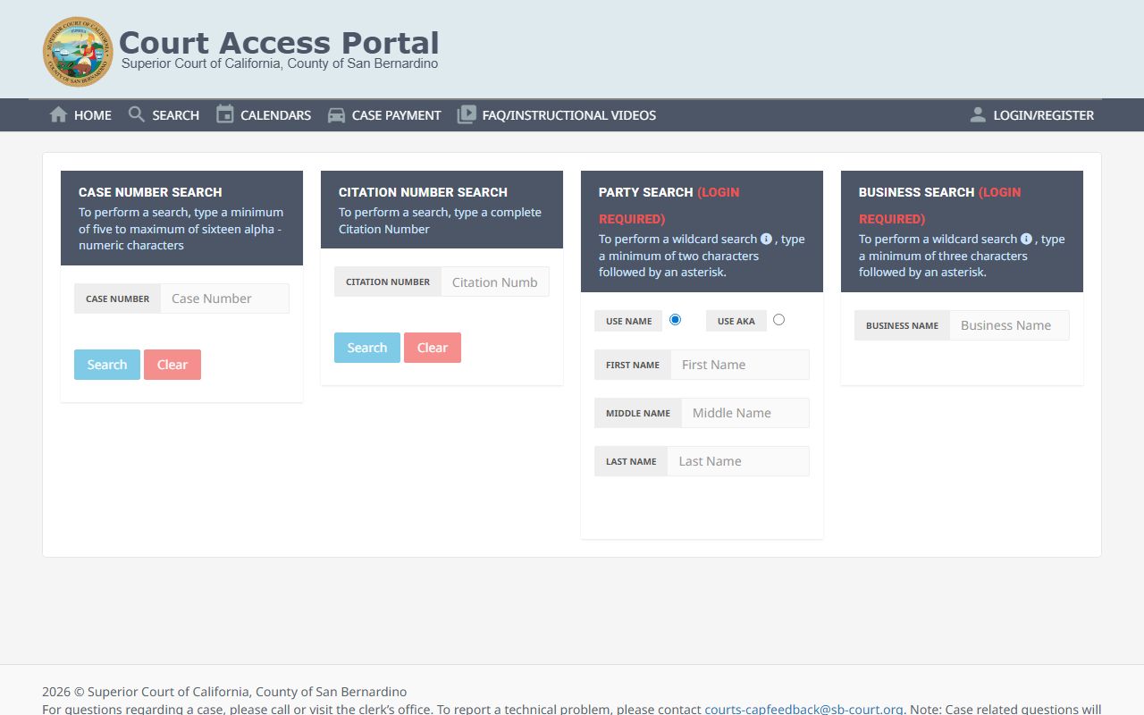 San Bernardino County Court Access Portal