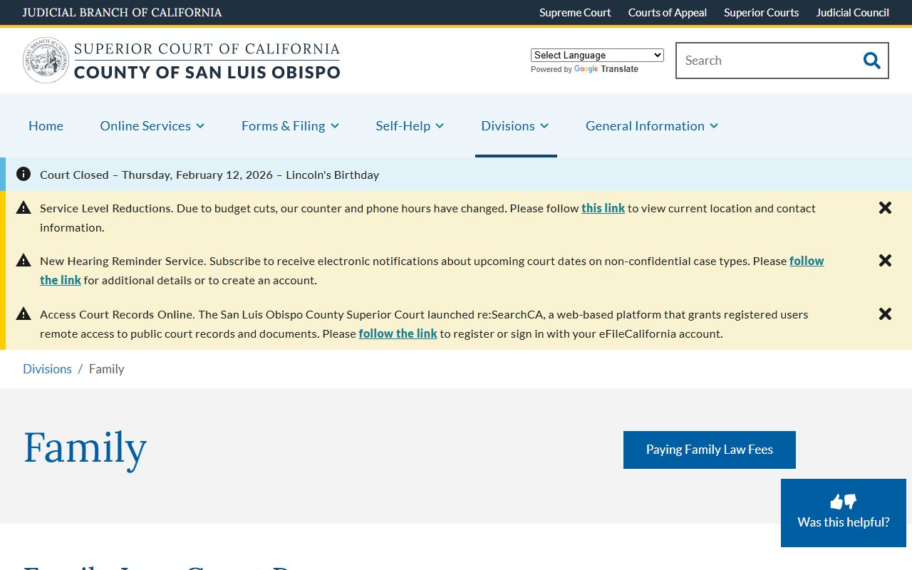 San Luis Obispo County family division website
