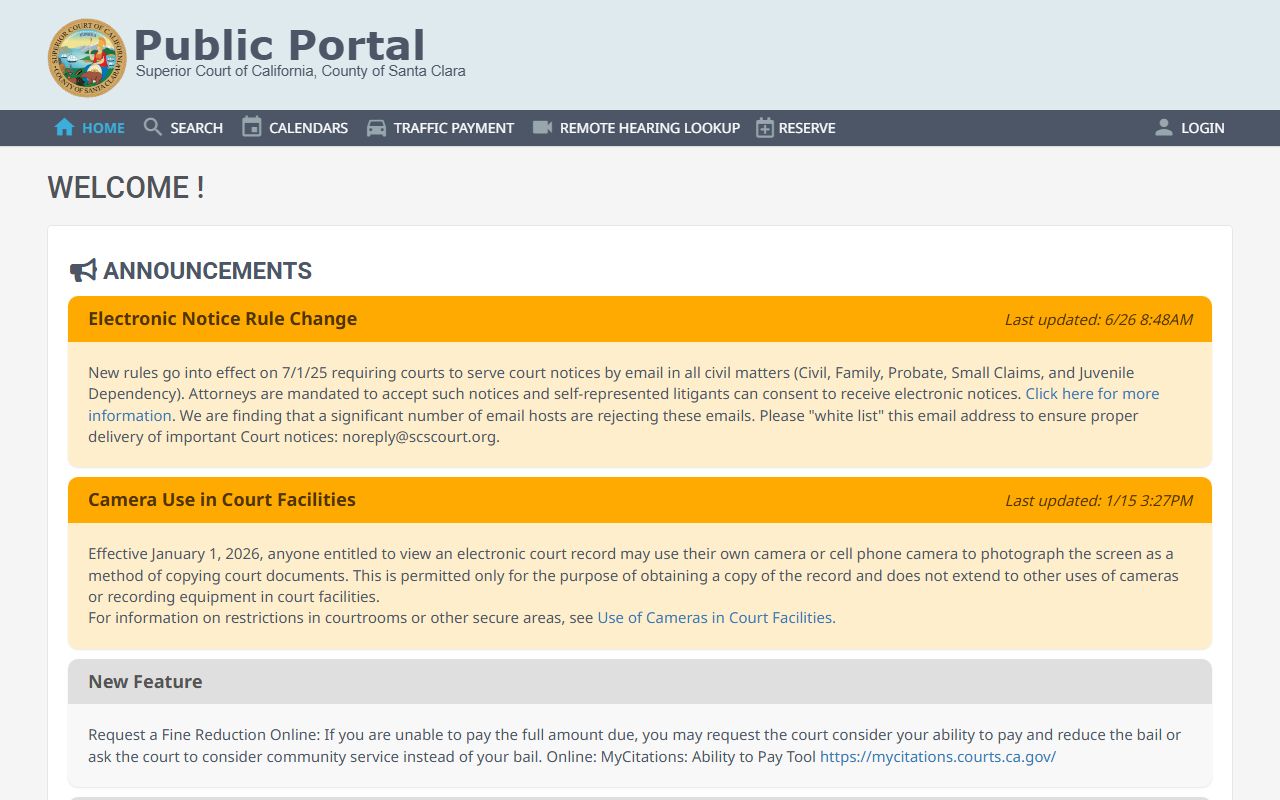Santa Clara County Superior Court online case portal