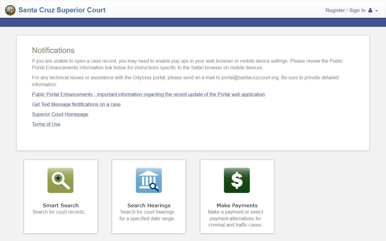 Santa Cruz County Superior Court case portal