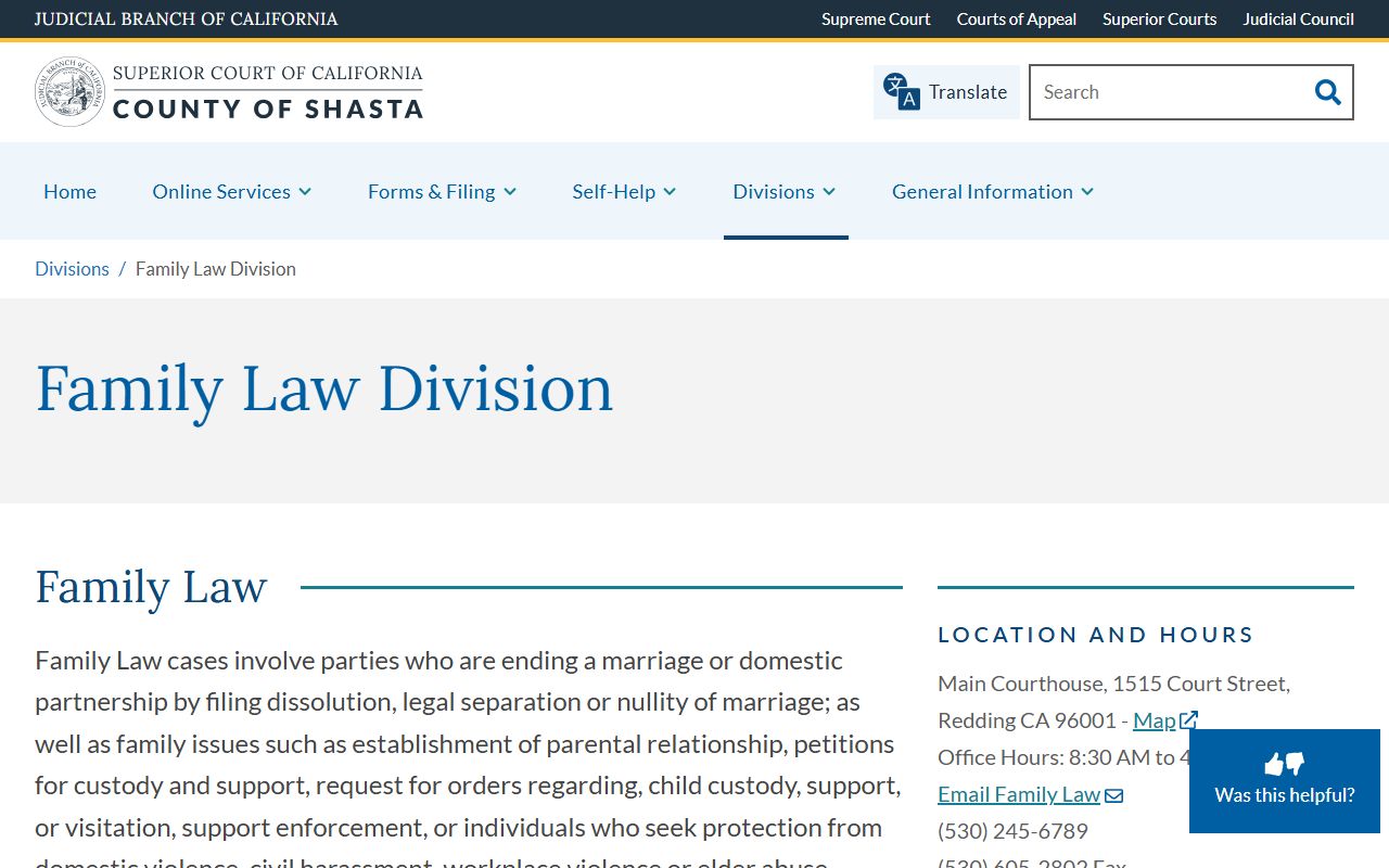 Shasta County Superior Court family law division