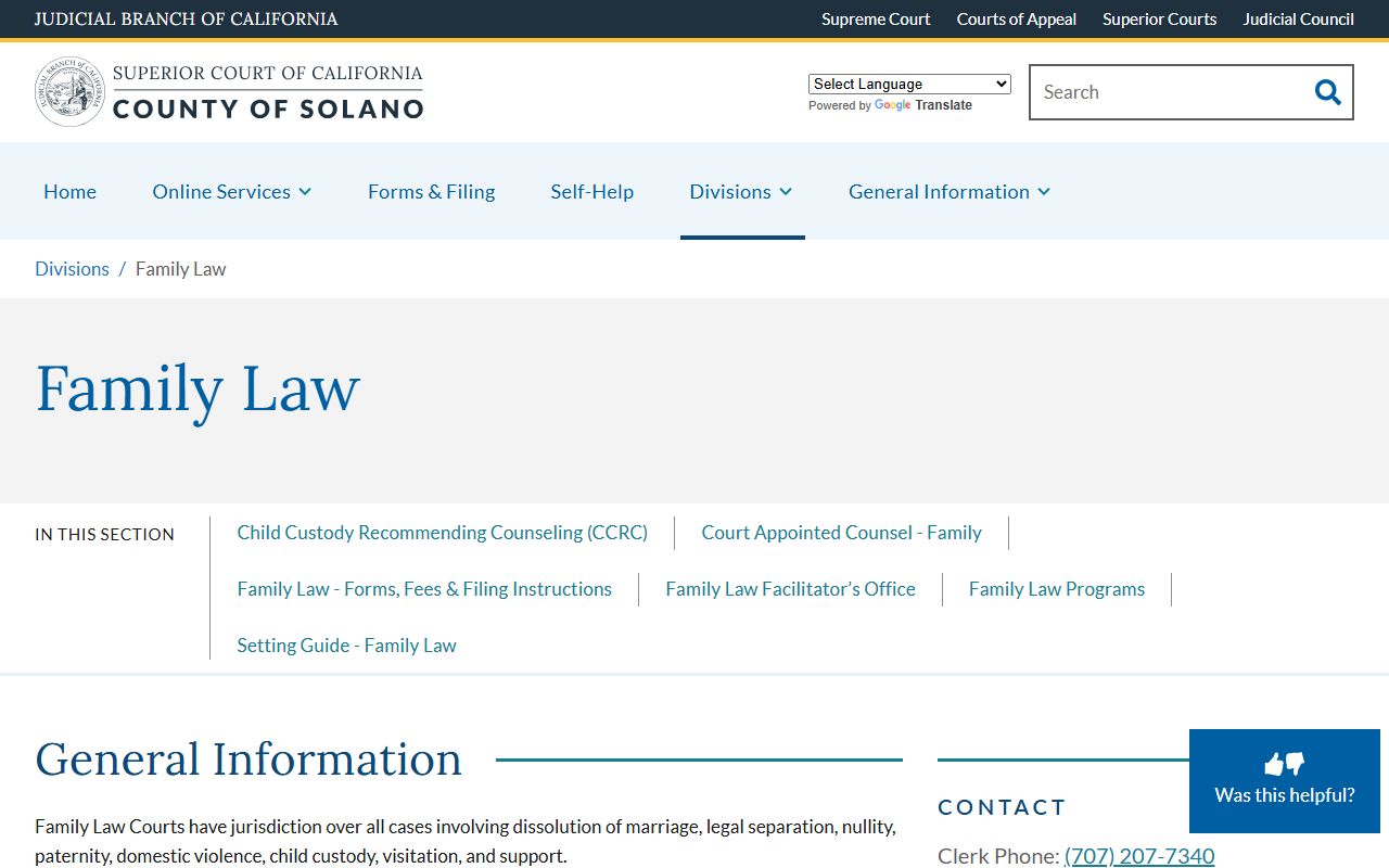 Solano County Superior Court family law page