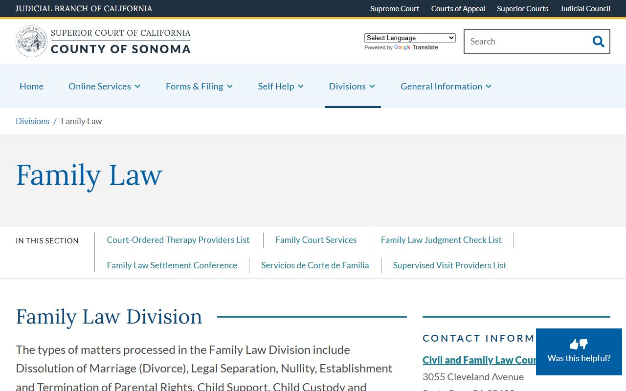 Sonoma County Superior Court family law division