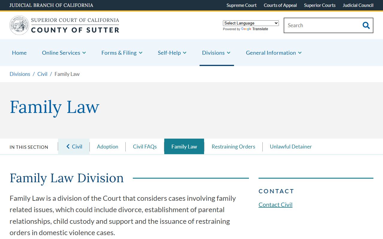 Sutter County Superior Court family law division