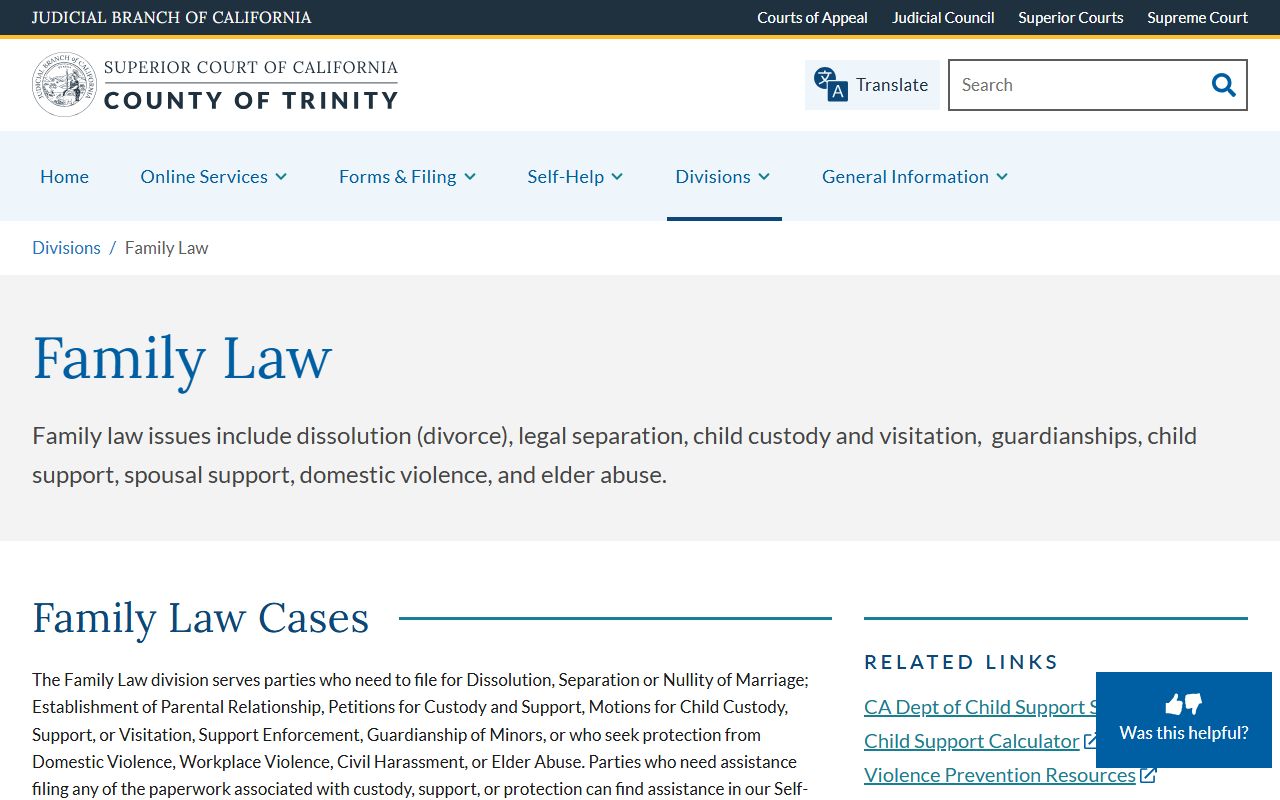 Trinity County Superior Court family law division website
