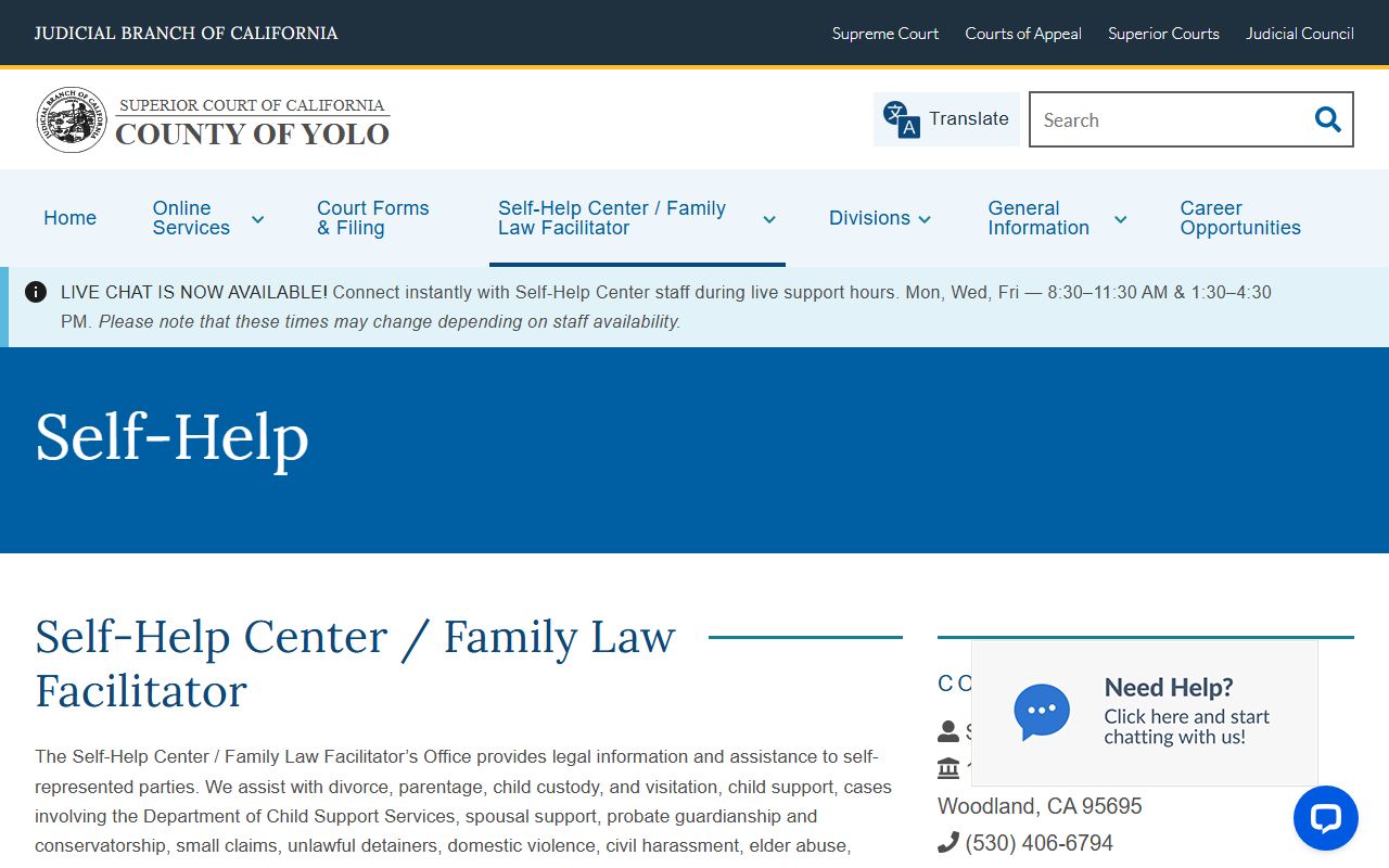 Yolo County Superior Court self-help center website