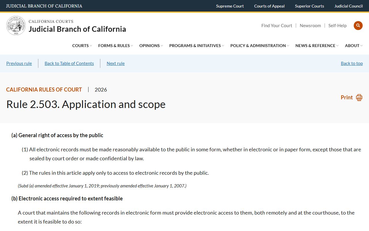 California Rules of Court Rule 2.503 restricting remote access to family court records