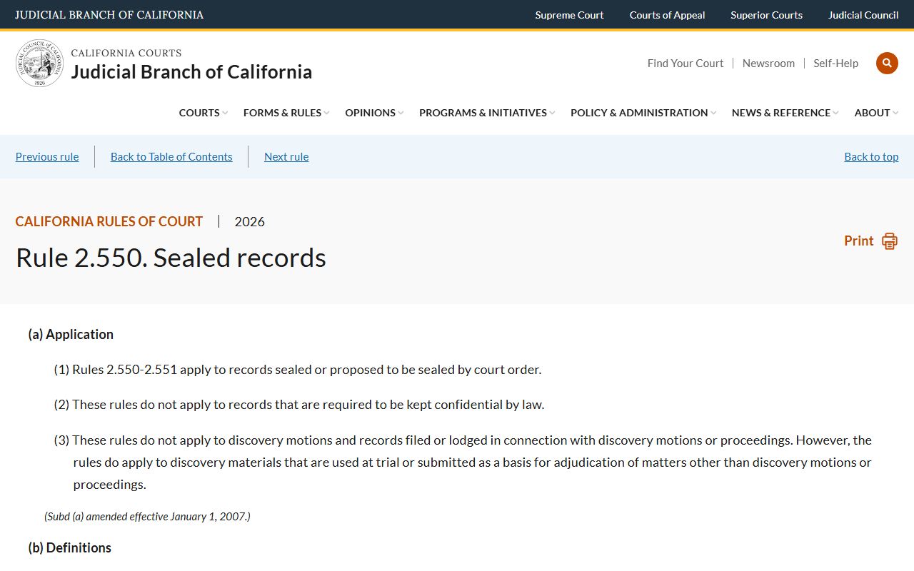 California sealed records rules information